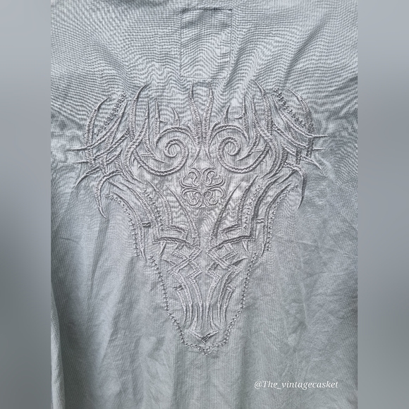 Route 66 Y2K tribal embroidered gray button down men's shirt - Picture 3 of 4